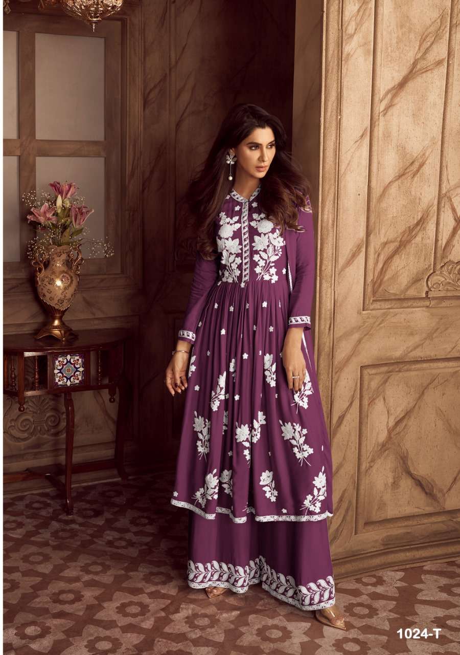 LAKHNAVI VOL 4 NEW COLOR HEAVY REYON LAKHNAWI WORK KURTI WITH PLAZZO AND DUPATTA BY S3FOREVER BRAND 1024 T